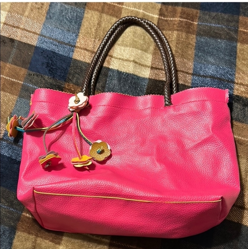 Vibrant Pink Tote with Floral Charms
